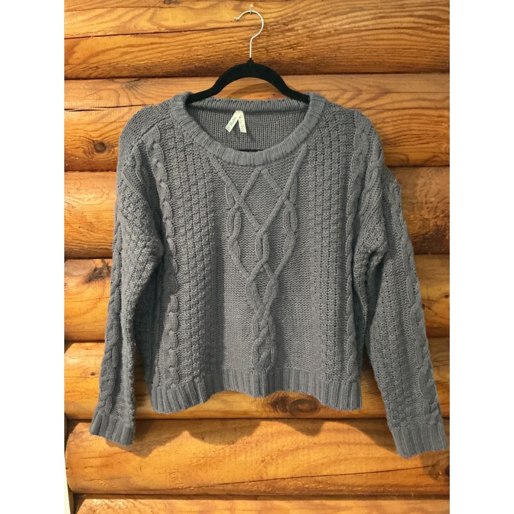 Mudd Womens Grey Cable Knit Crew Neck Sweater Size Small JM94S007RS